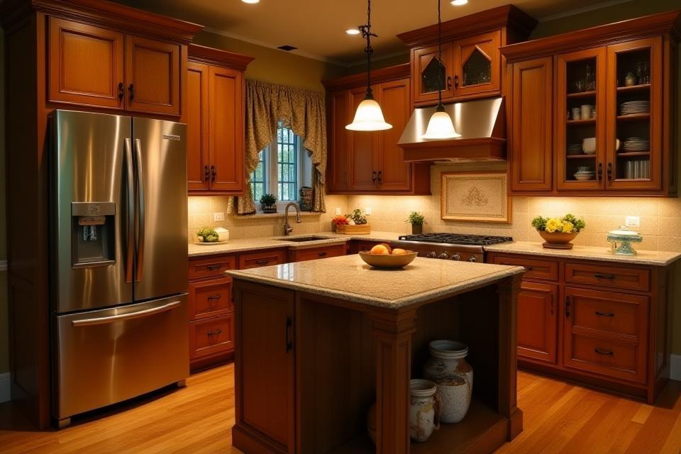 Completed traditional kitchen project with wooden cabinets